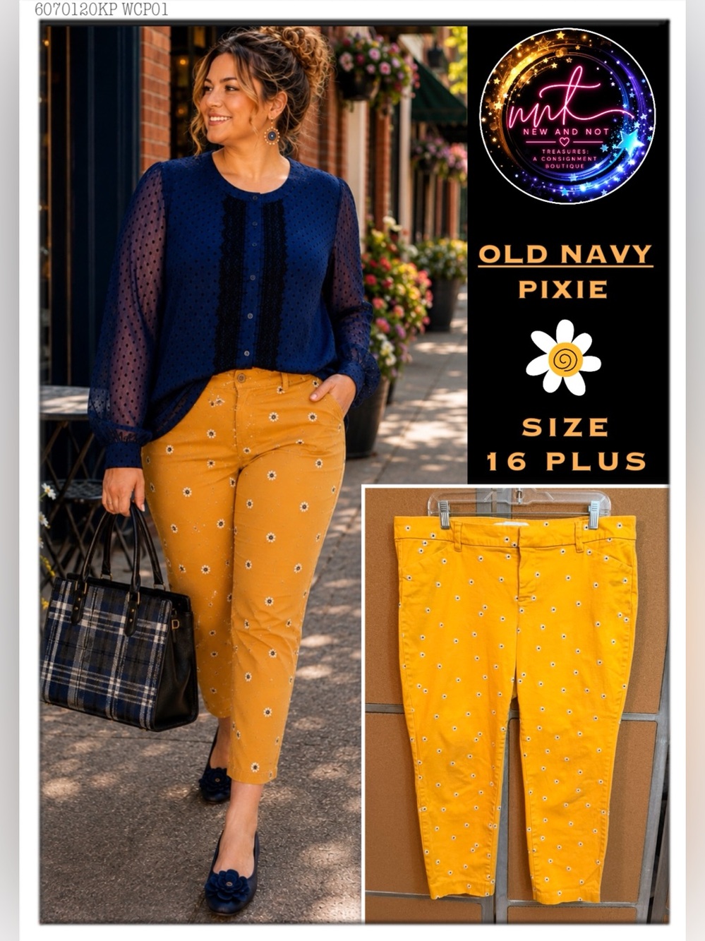 Old Navy Pixie Mustard Yellow Daisy Print Ankle Pants Size 16 Plus